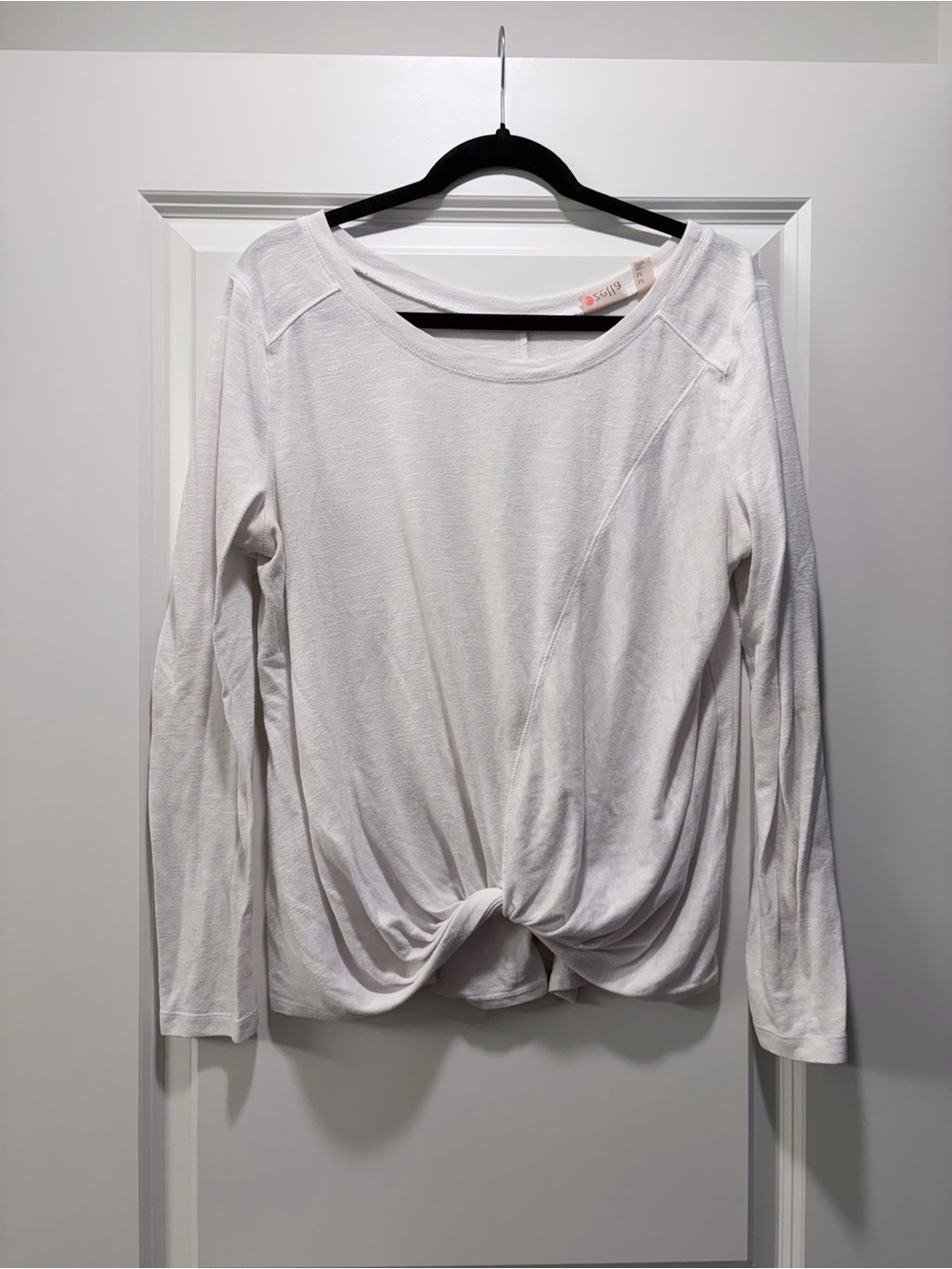 Zella White Long Sleeve Twist Hem Top